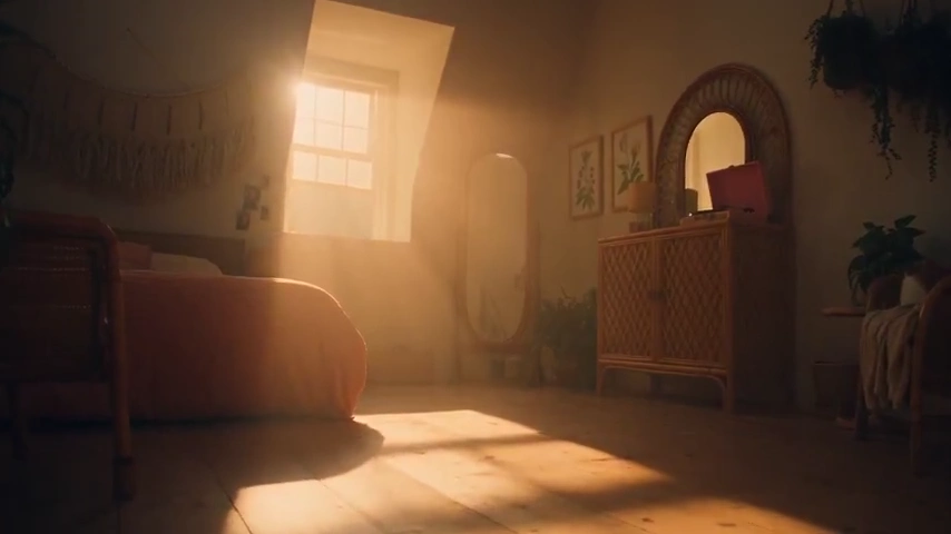 Vinyl Spins While a Woman Dances in Sun-Drenched Peach Loungewear
