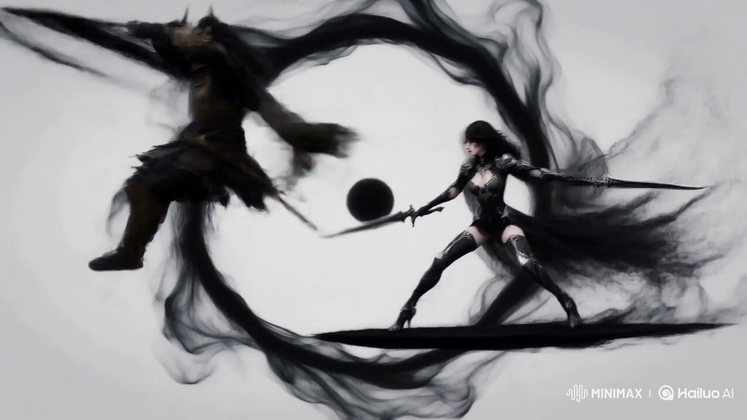 Horned Ronin Battles Twin-Blade Valkyrie Across a Shattering Obsidian Mirror