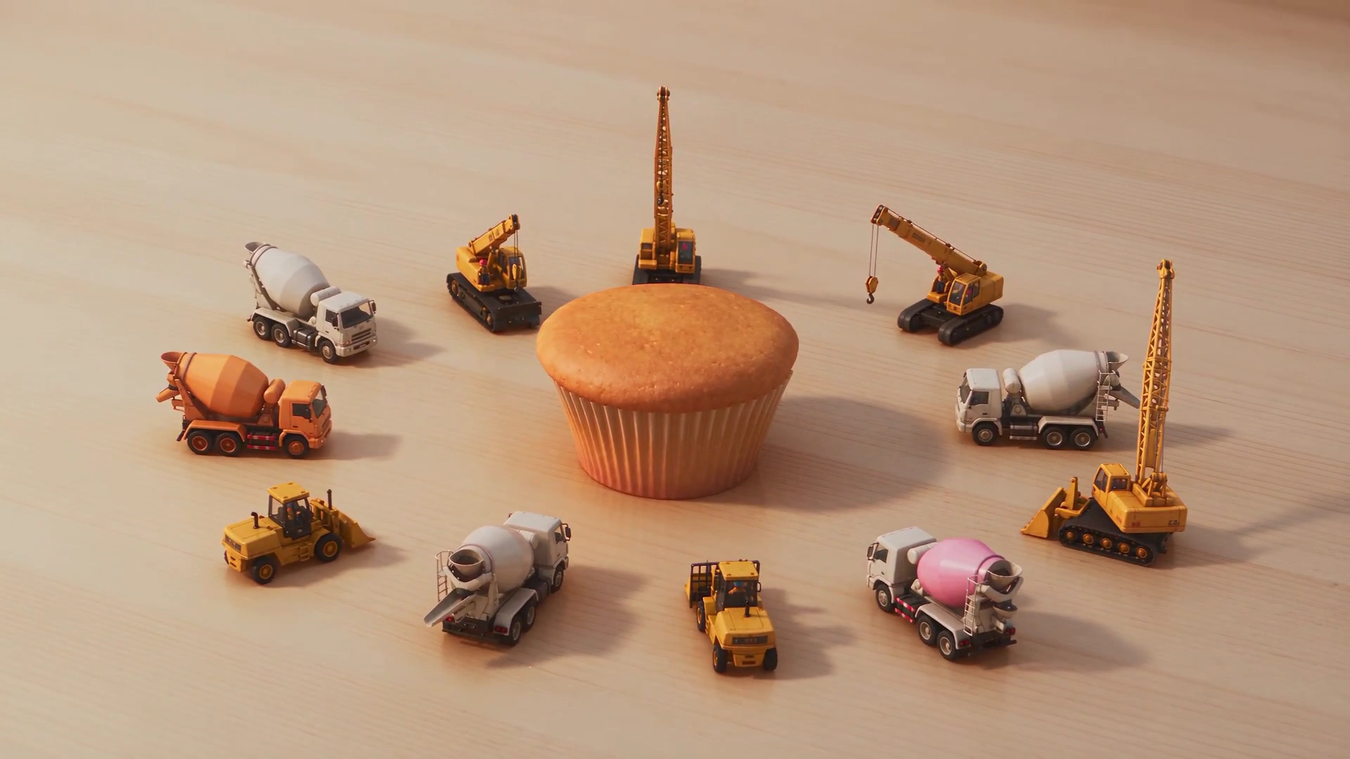 Miniature Crew Hoists Cherry onto Colossal Cupcake in Whimsical Build