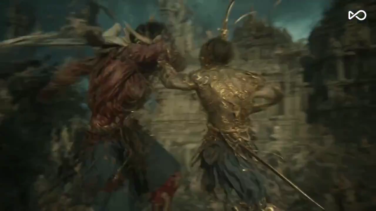 Golden Energy Explodes as Giant Warrior Charges Through Gothic Ruins