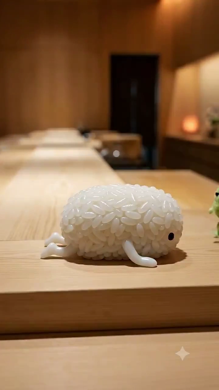 Tiny Shrimp Takes a Saucy Plunge at Sushi Bar