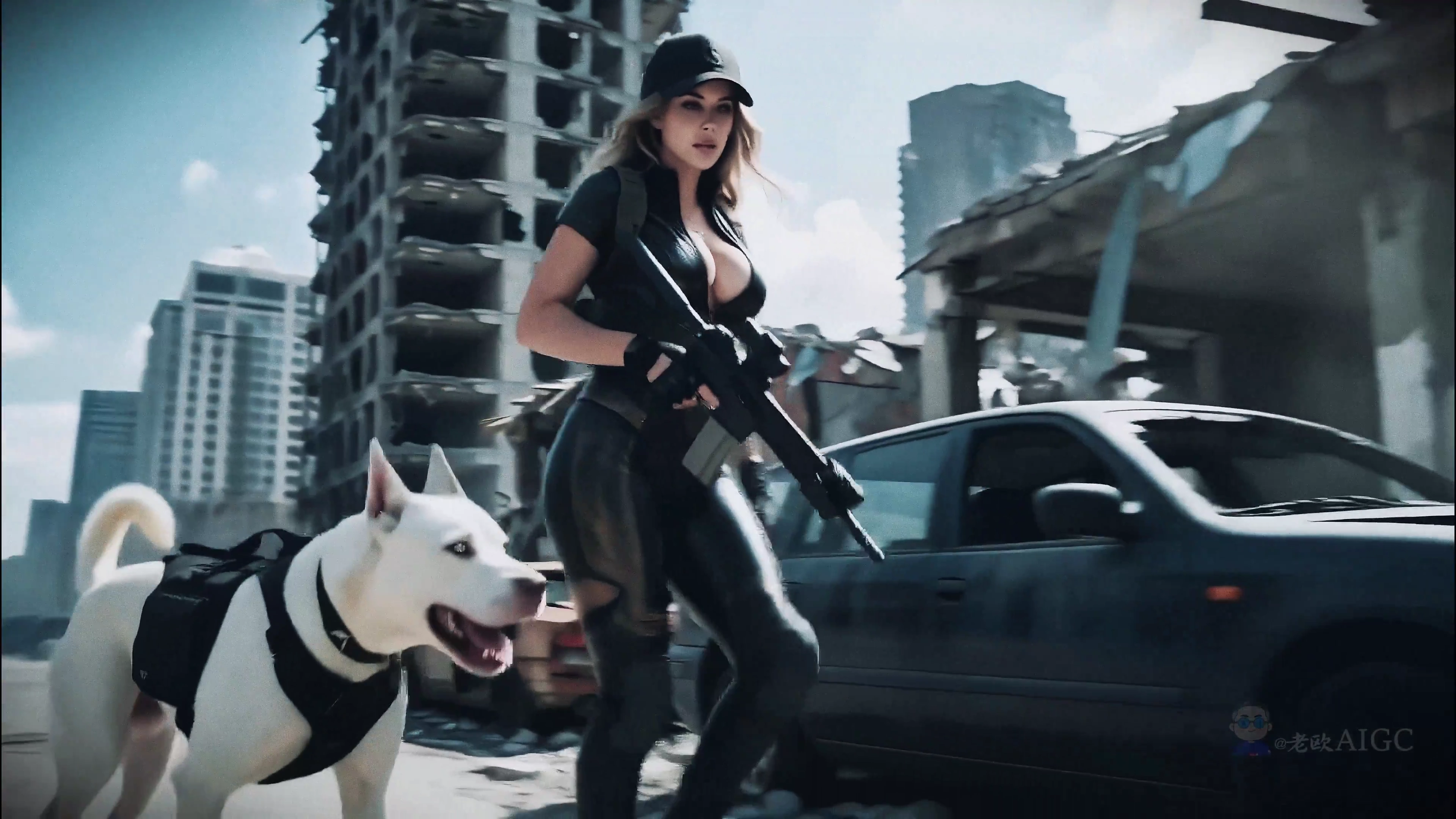 Rifle-Wielding Survivor And White Dog Face Ambush In Rubble