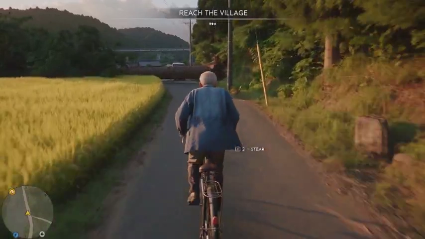 Rural Village Roadblock: Senior Rider Pushes Tree in Ultra-Real Game Sequence