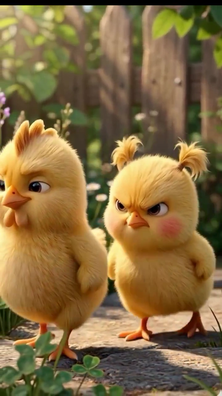 Tiny Yellow Chicks Share a Tender Moment in Golden Hour Light