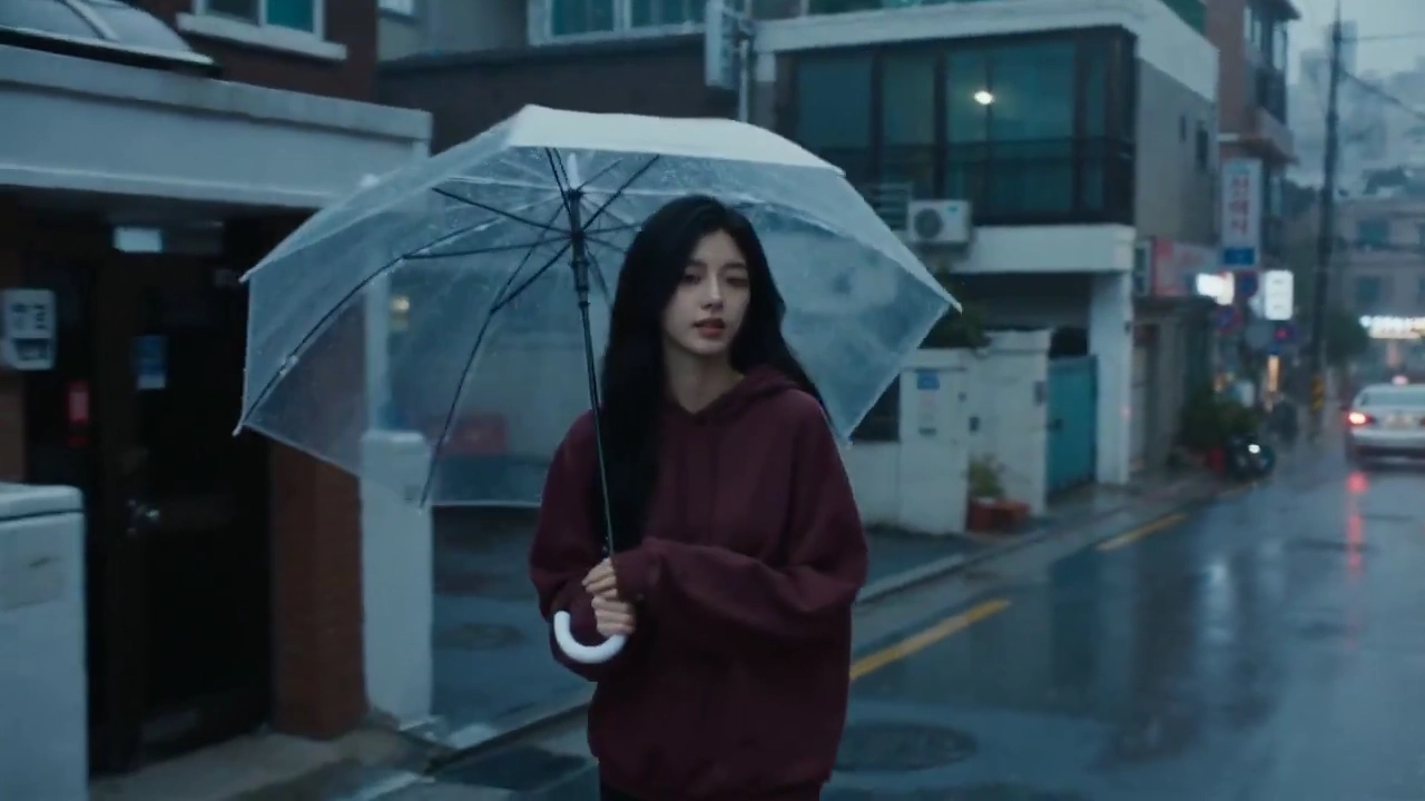 Defeated by Wind and Rain, She Shrugs at the Camcorder