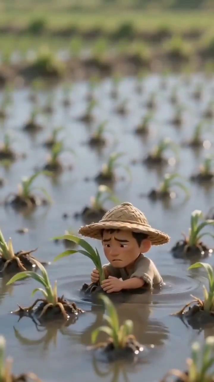 Tiny Farmer Watches Enormous Fingers Descend Into Flooded Rice Field