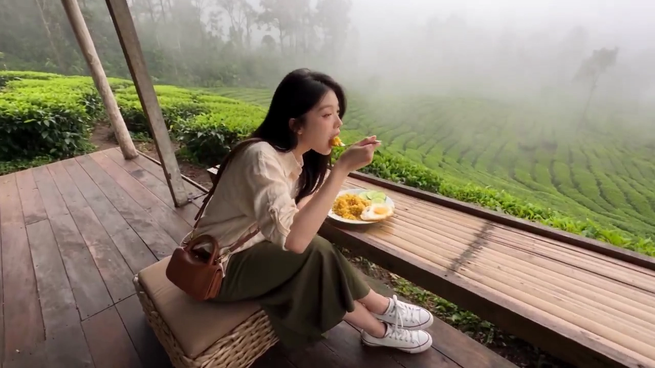 Candid Smartphone Clip Shows Woman Brushing Tea Leaf in Fog