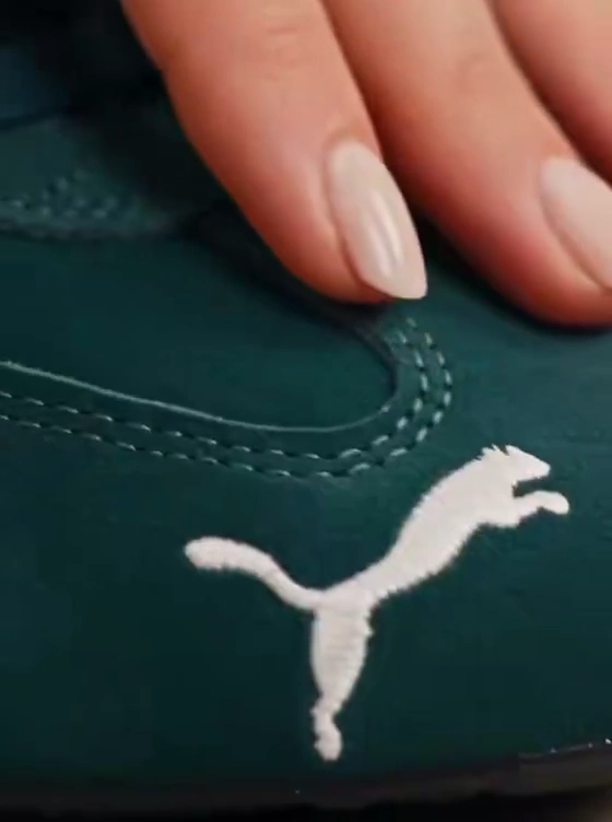 Teal Suede Puma Sneakers Star in Polished Fashion Studio Story