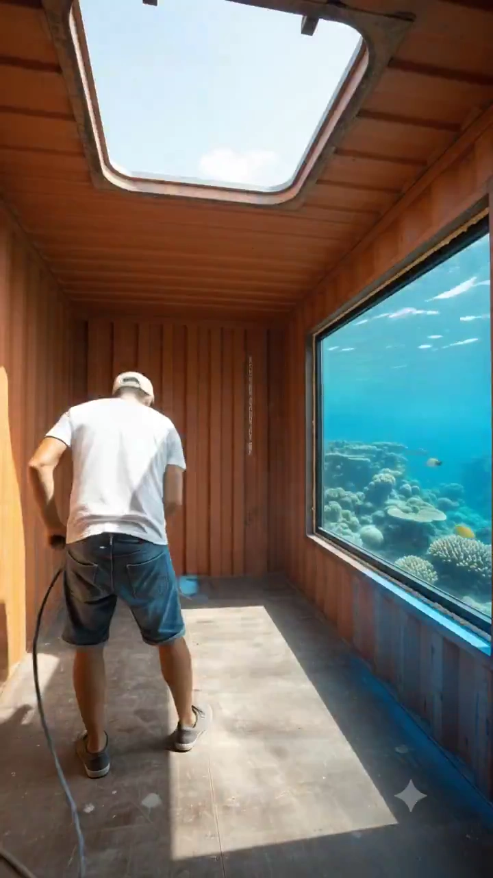 Time-Lapse Reveals Shipping Container Becoming High-End Subaquatic Lounge