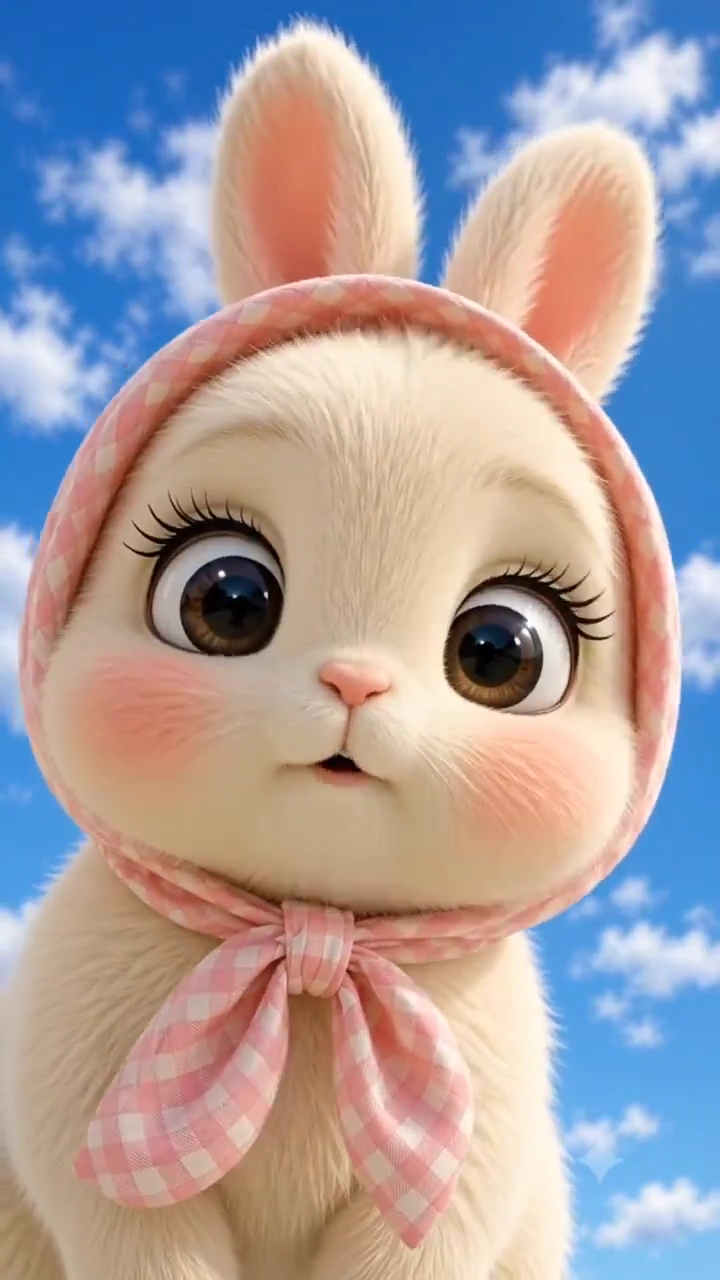 Adorable Bunny in Checkered Scarf Giggles and Tilts Its Head