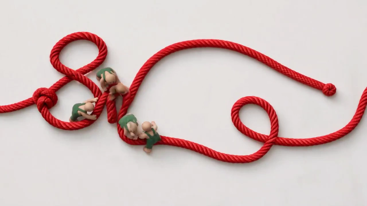 Red Braided Rope Morphs Into Cursive Smiling Via Teamwork