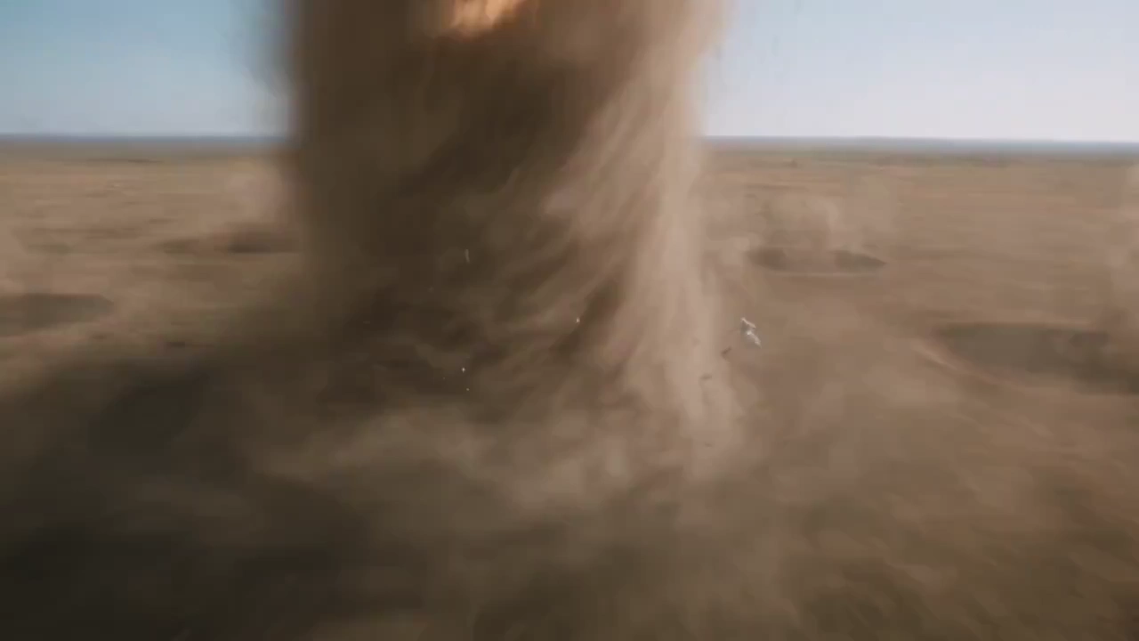 Epic AI Fantasy: Lone Swordsman Commands Dust Cyclone on Barren Plain
