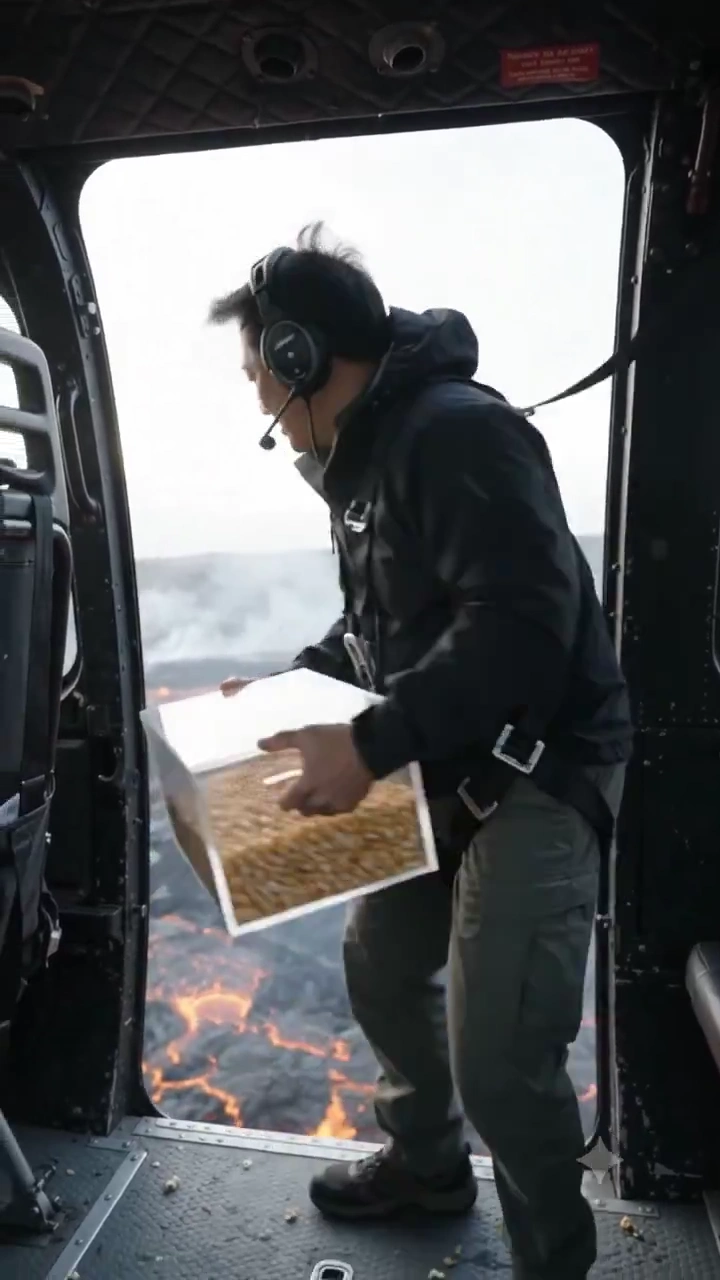 Volcanic Popcorn Eruption Engulfs Helicopter in 15-Second Chaos