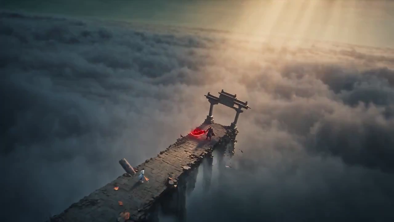 Azure Sword Qi Clashes With Crimson Demonic Energy Above Cloud Abyss