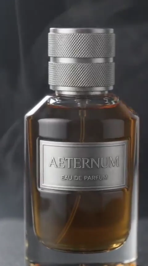 Glass Fragrance Bottle Rotates Under Soft Cinematic Commercial Lights