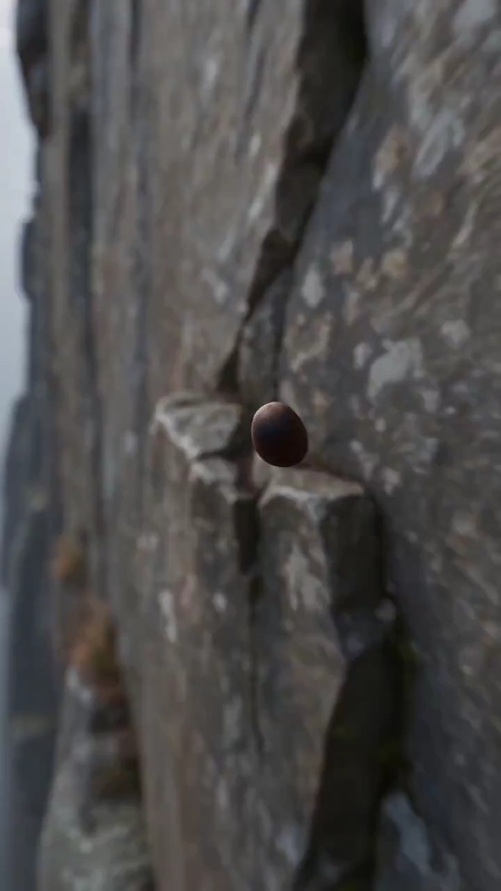 Cinematic Camera Glides Down Cliff as Seed Sprouts Into Tree