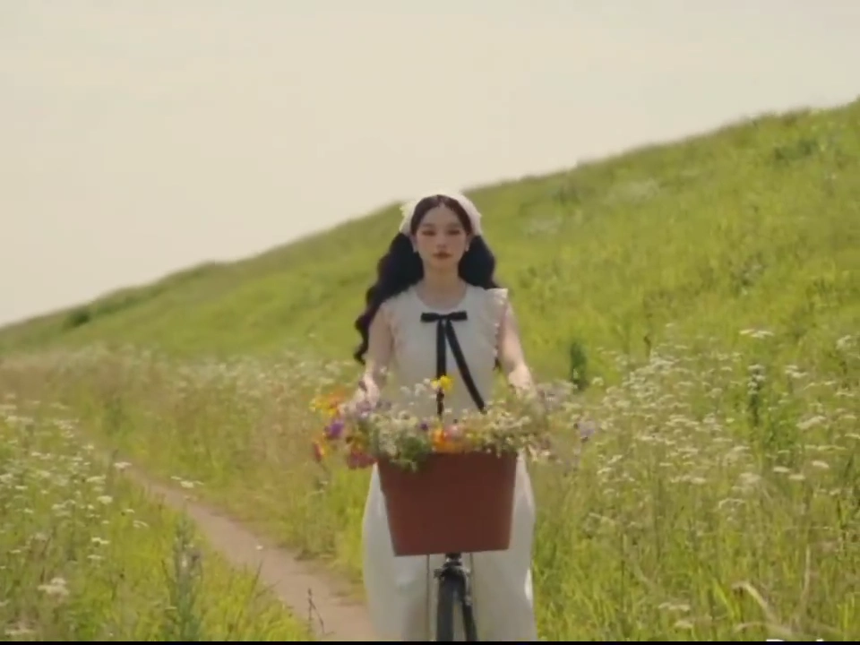 Vintage Korean Girl Reads Under Tree in Sunlit Meadow