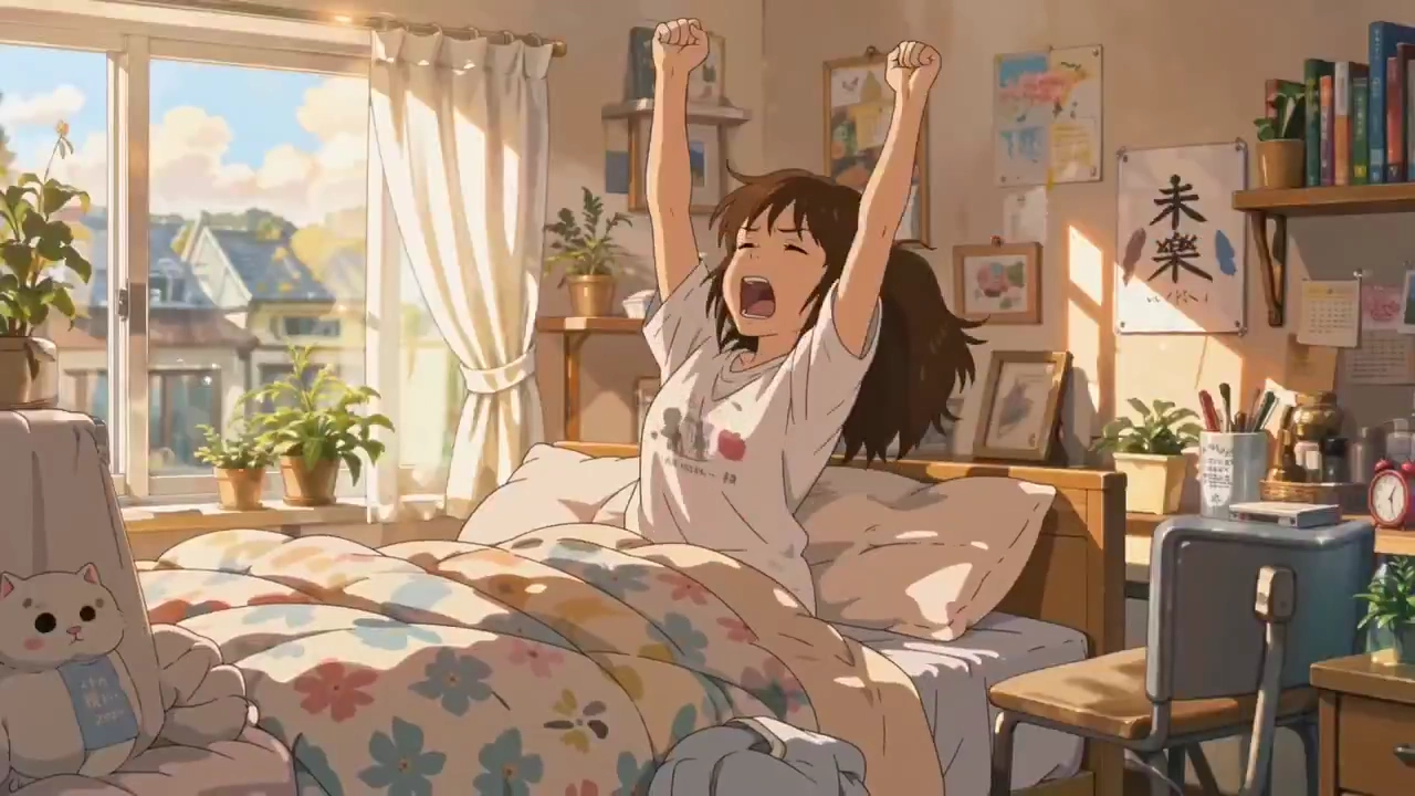 Golden Morning Cartoon Journey Through Quiet Japanese Streets