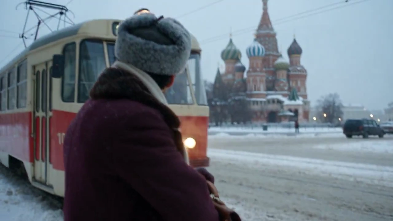 Handheld Video Captures Snowy Moscow Day with Wrong Tram
