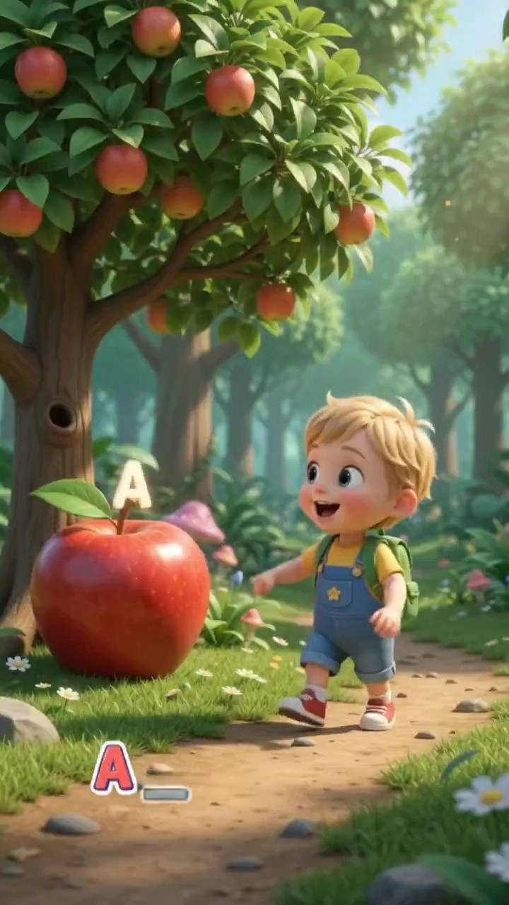 Boy With Backpack Discovers ABC Treasures Among Forest Trees