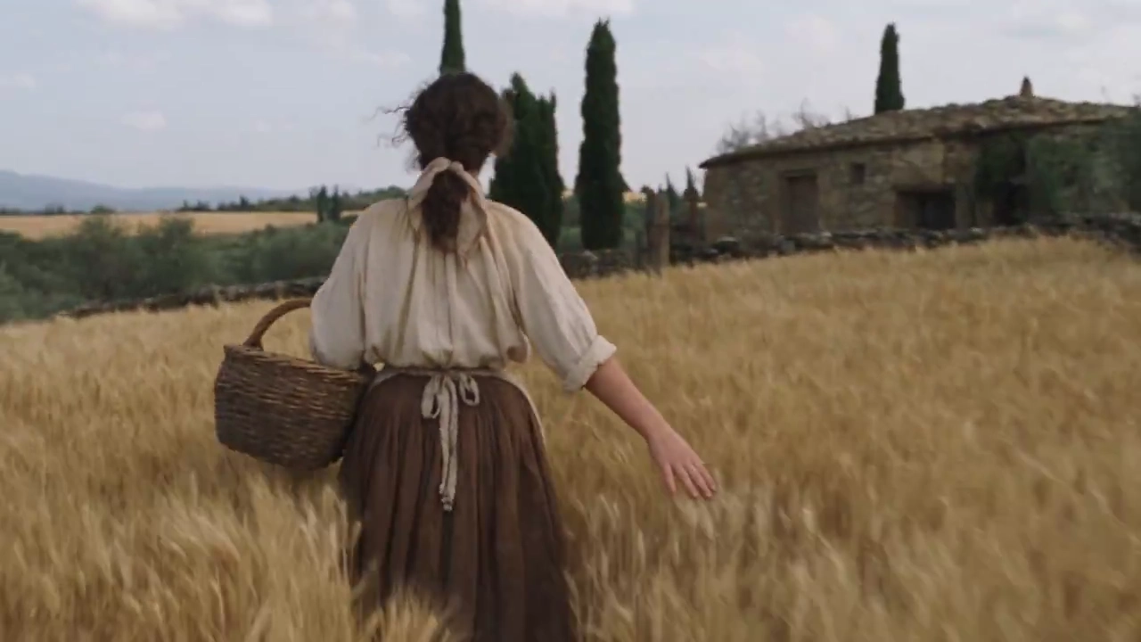 Young Woman in 1800s Tuscany Waves Goodbye to Filming Lens