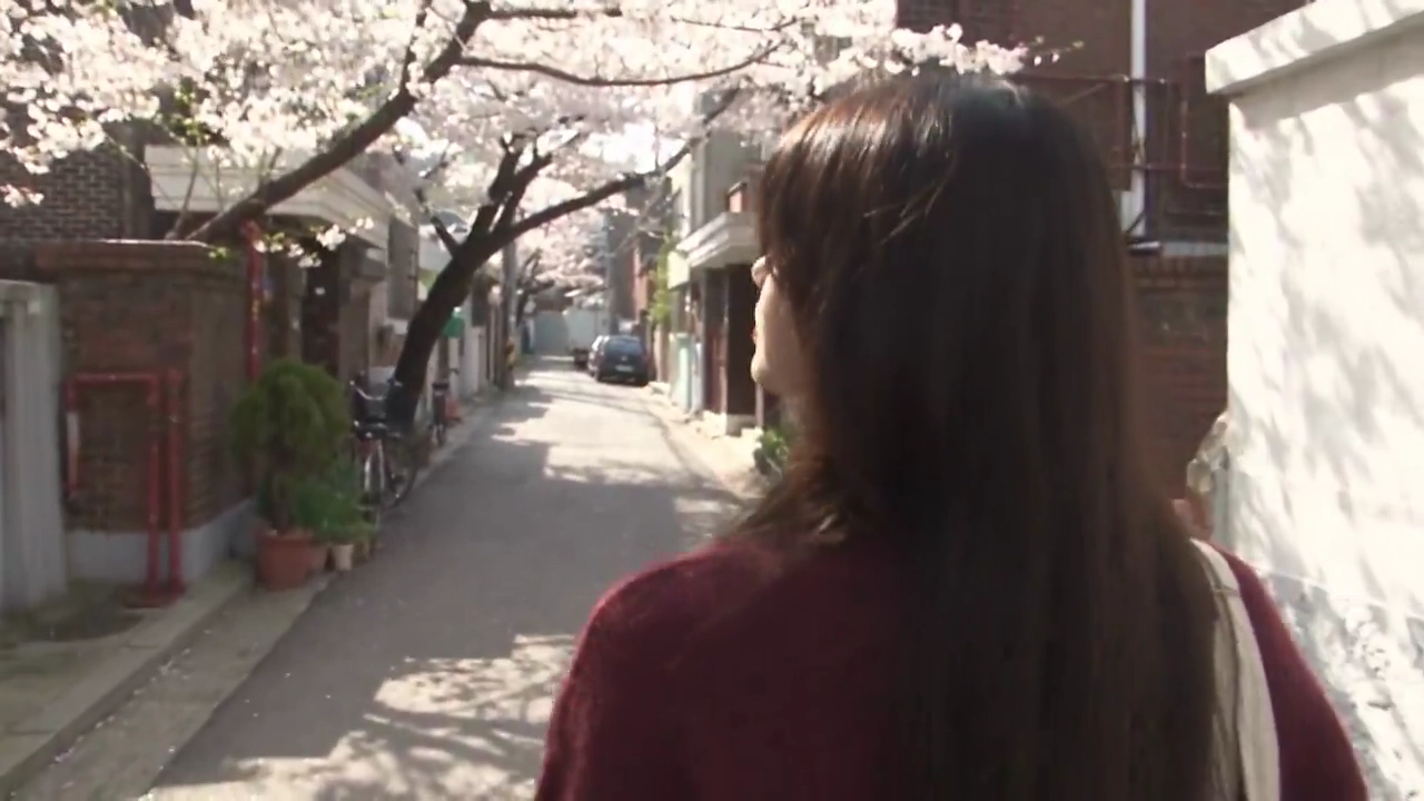 Petals Drift Gently as She Smiles Beneath Spring Blossoms