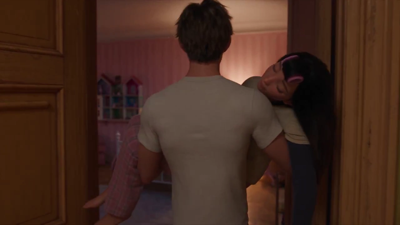 Cozy Bedroom Scene Shows Man Gently Putting Woman to Bed