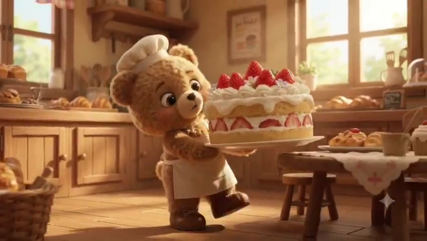 Clumsy Bear's Colossal Cake Flies and Lands in Perfect Ceramic Grace
