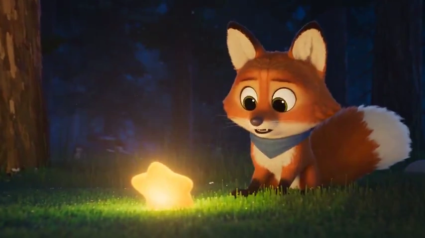 Brave Baby Fox Carries Glowing Star Up Hilltop Tree