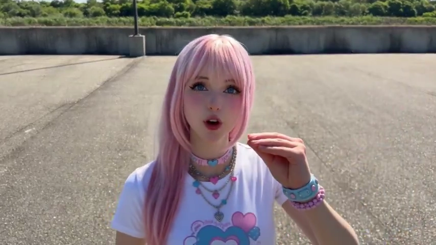 Excited Girl with Pastel Pink Hair Reacts to Luxury Sedan Surprise