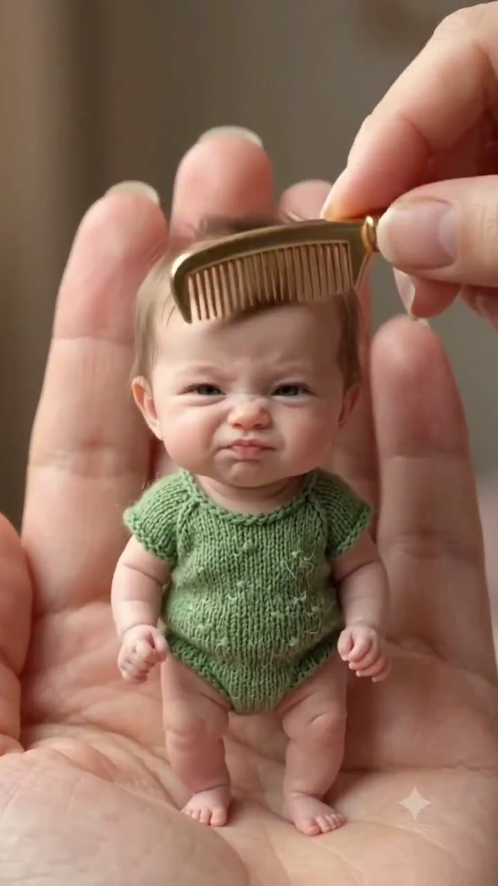 Golden Comb Grooms Baby's Hair in Warm Salon Light