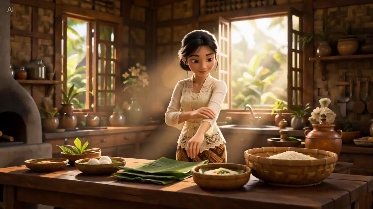 Warm Sunlight Illuminates a Girl Kneading Dough for Sweet Sesame Treats