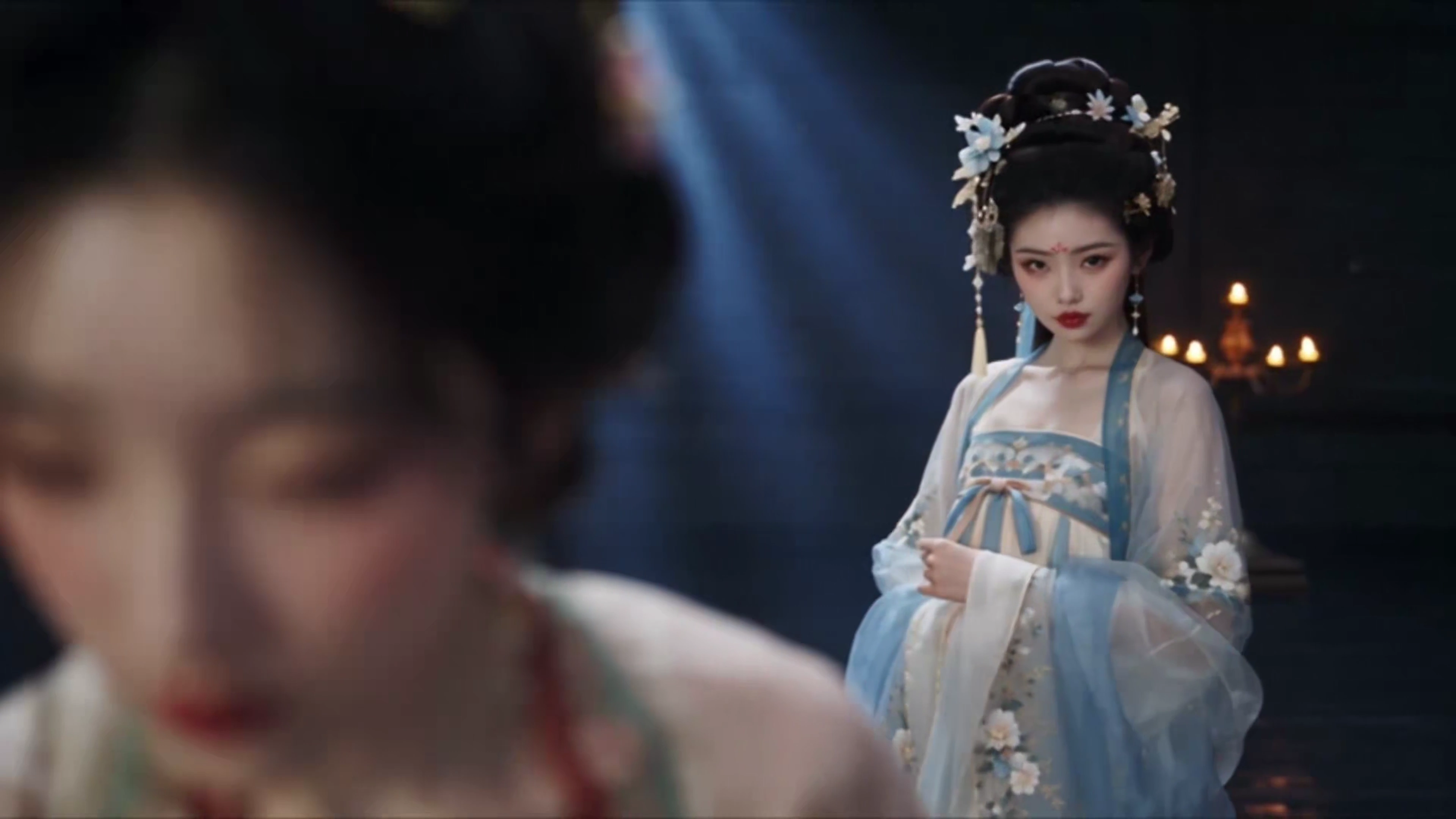Sword-Wielding Woman Seizes Control in Shadowy Palace Scene