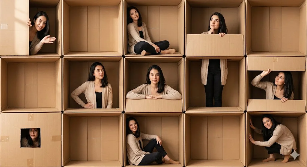 Cozy Cardboard Collage: Person in Nine-Box Grid
