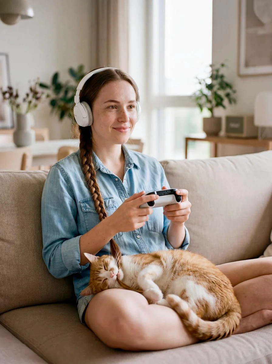 Cozy Connection: Woman and Cat in Modern Serenity