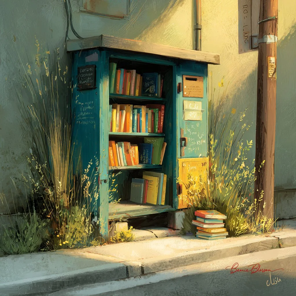 Cozy Neighborhood Free Library in Soft Painterly Light