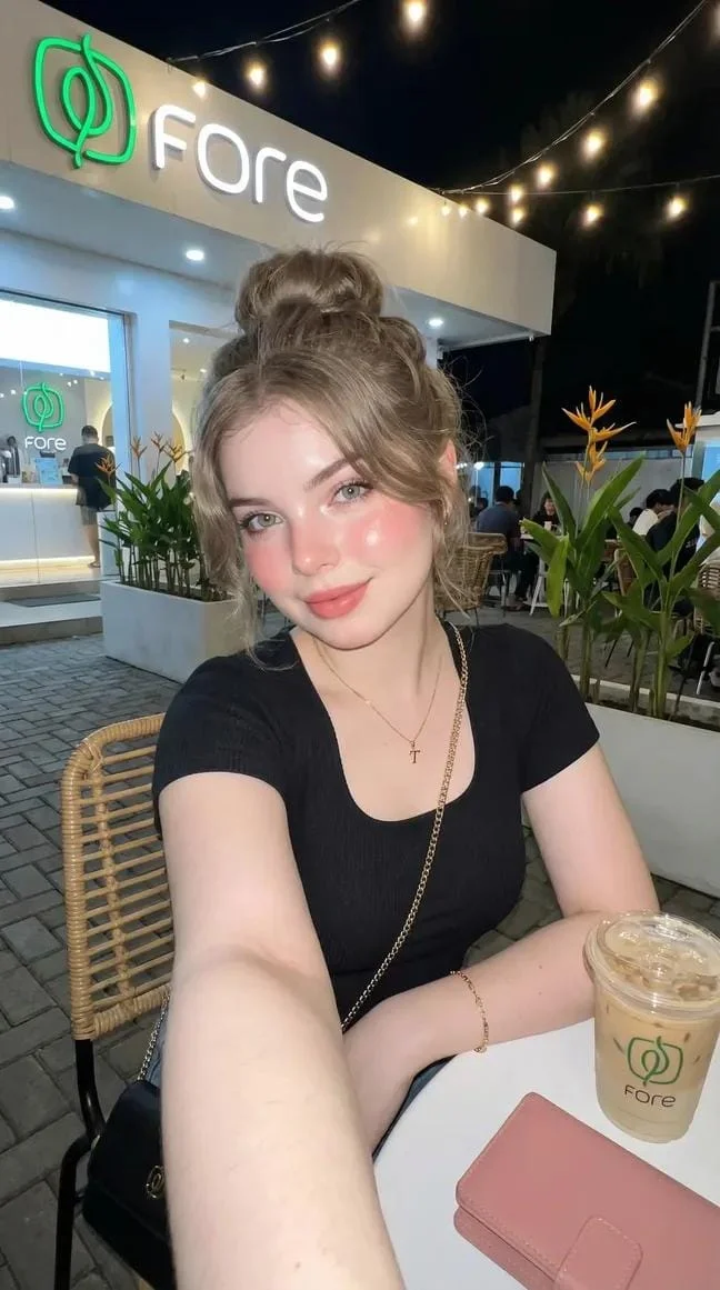 Cozy Night Cafe Selfie with Warm Vibes