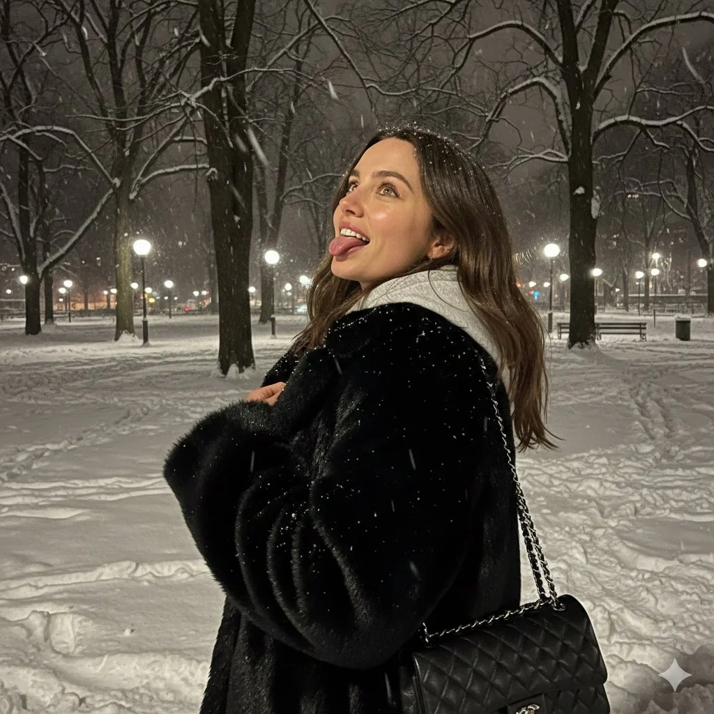 Cozy Winter Charm: Ana de Armas in the Snow