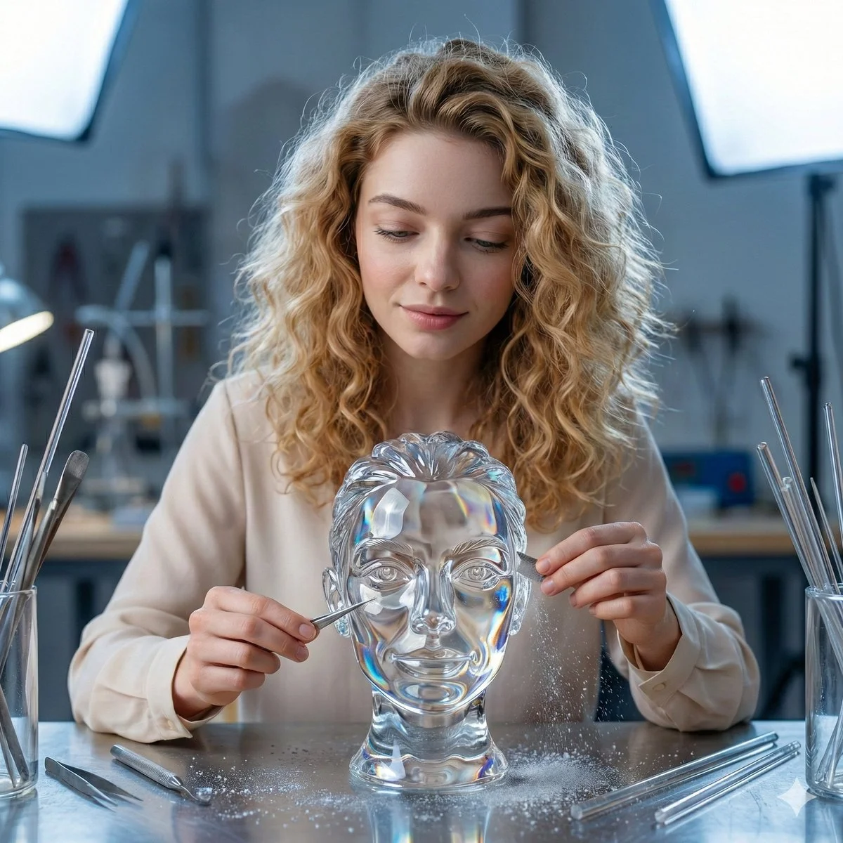 Crafting Reflection: A Glass Self-Portrait