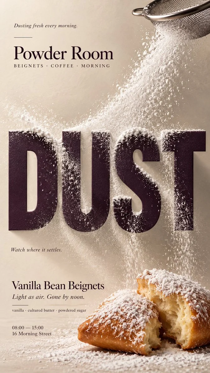Crafting Vertical Food Editorial Posters with Realistic Typography-Food Interaction