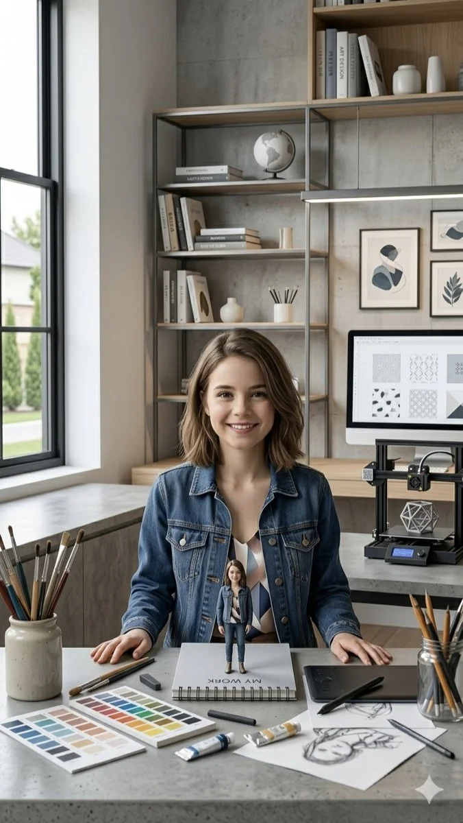 Creative Space: Artist at Work with Miniature Self-Portrait