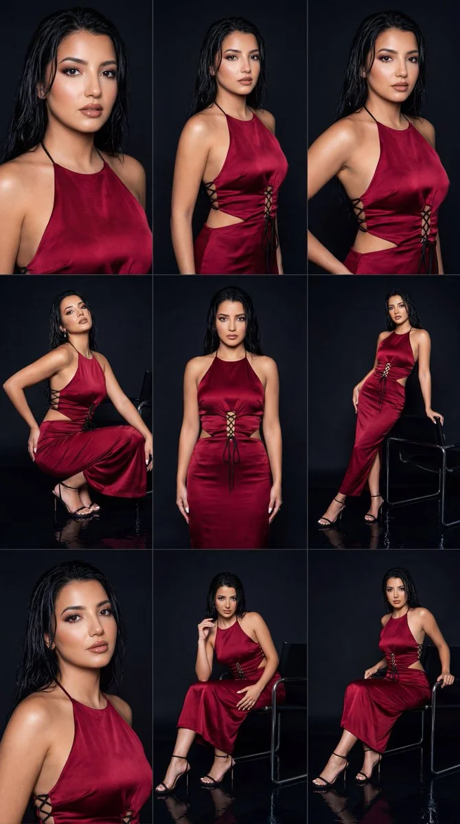 Crimson Elegance: A 3x3 High-Fashion Night Editorial in Satin