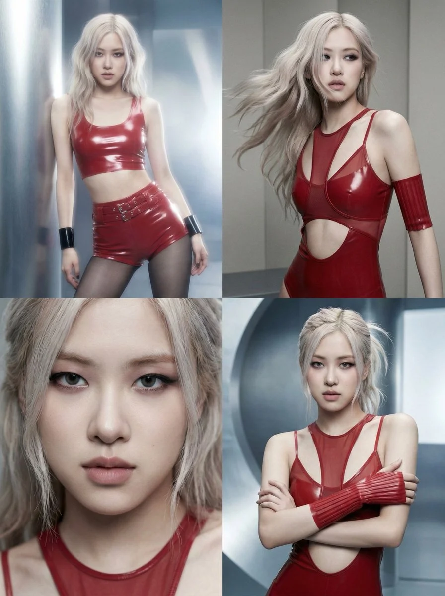 Crimson Glow: Rosé in Futuristic Latex