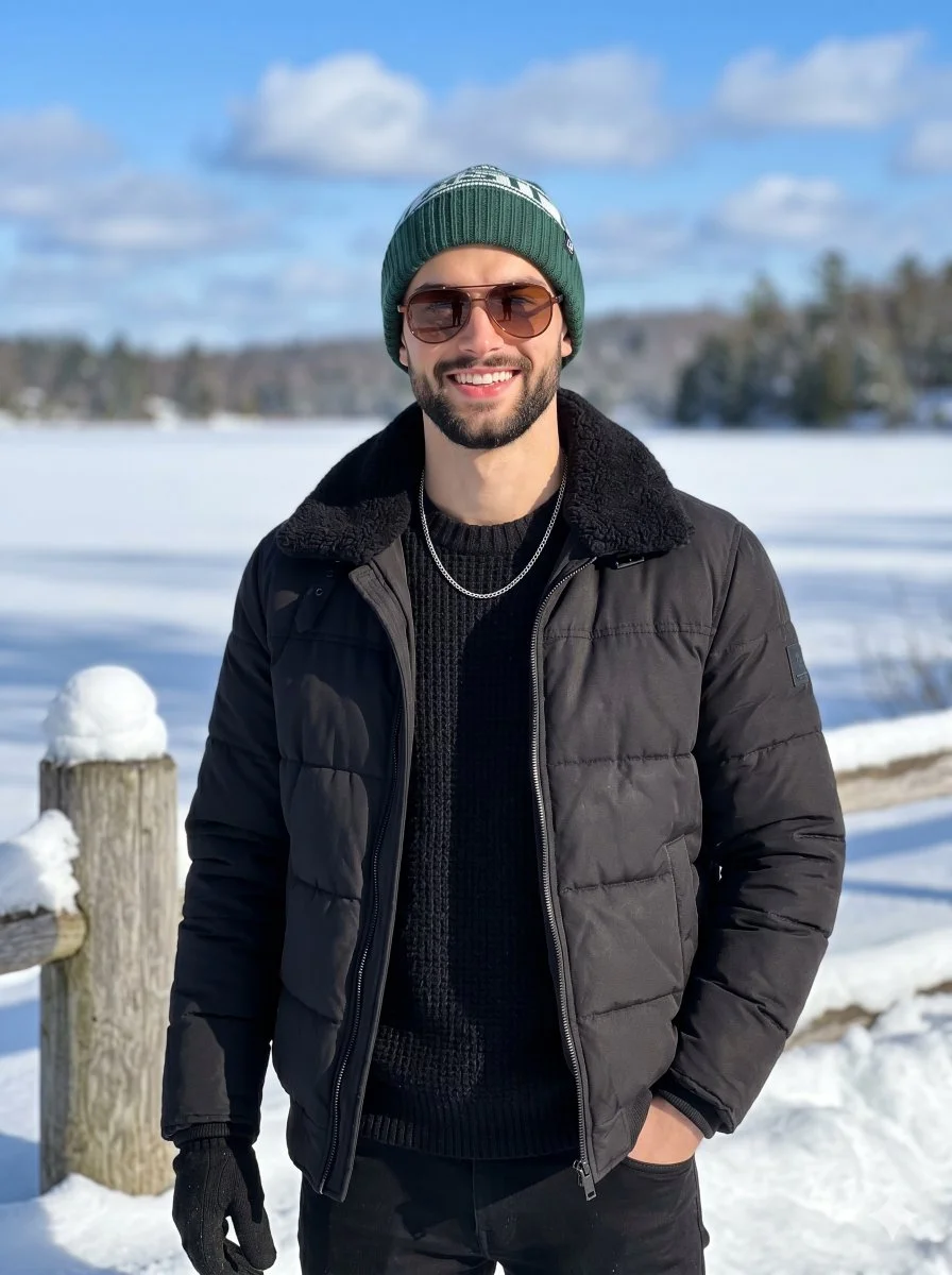 Crisp Winter Portrait with High-Contrast Lighting
