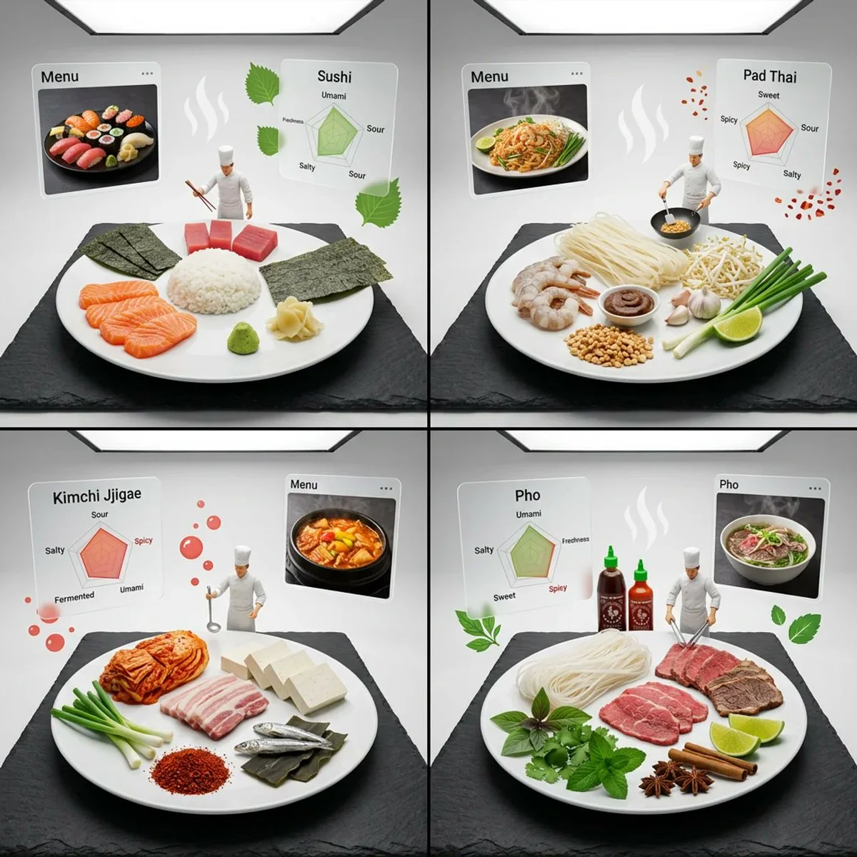 Culinary Artistry: Asian Dishes in a Playful Grid