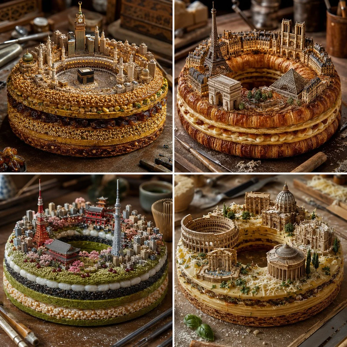 Culinary Landmarks in a Food Art Grid