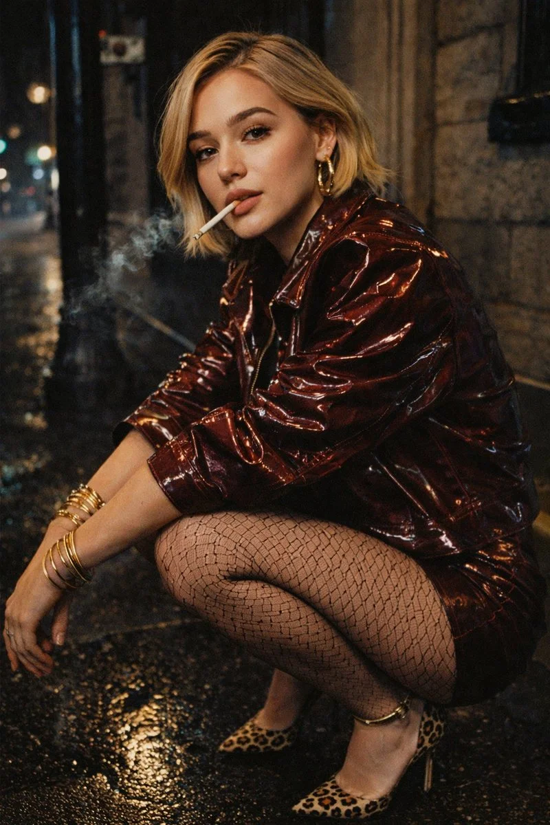 Cyber-Noir Elegance on a Rainy Night