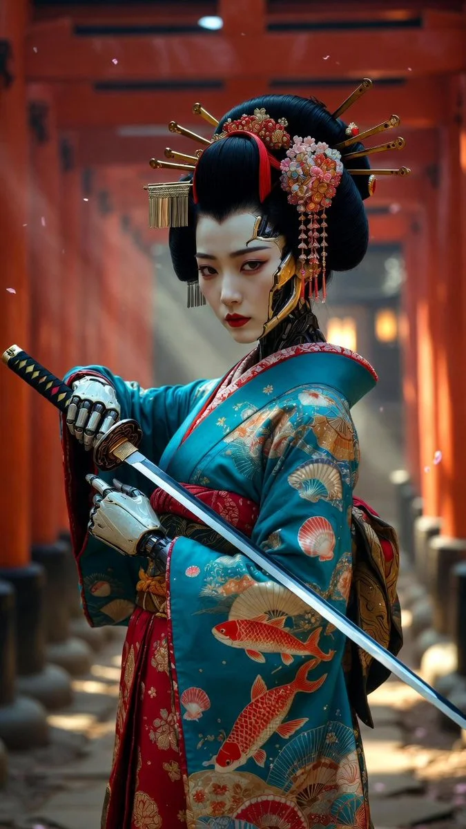 Cybernetic Onna-Musha: Geisha Warrior in Motion