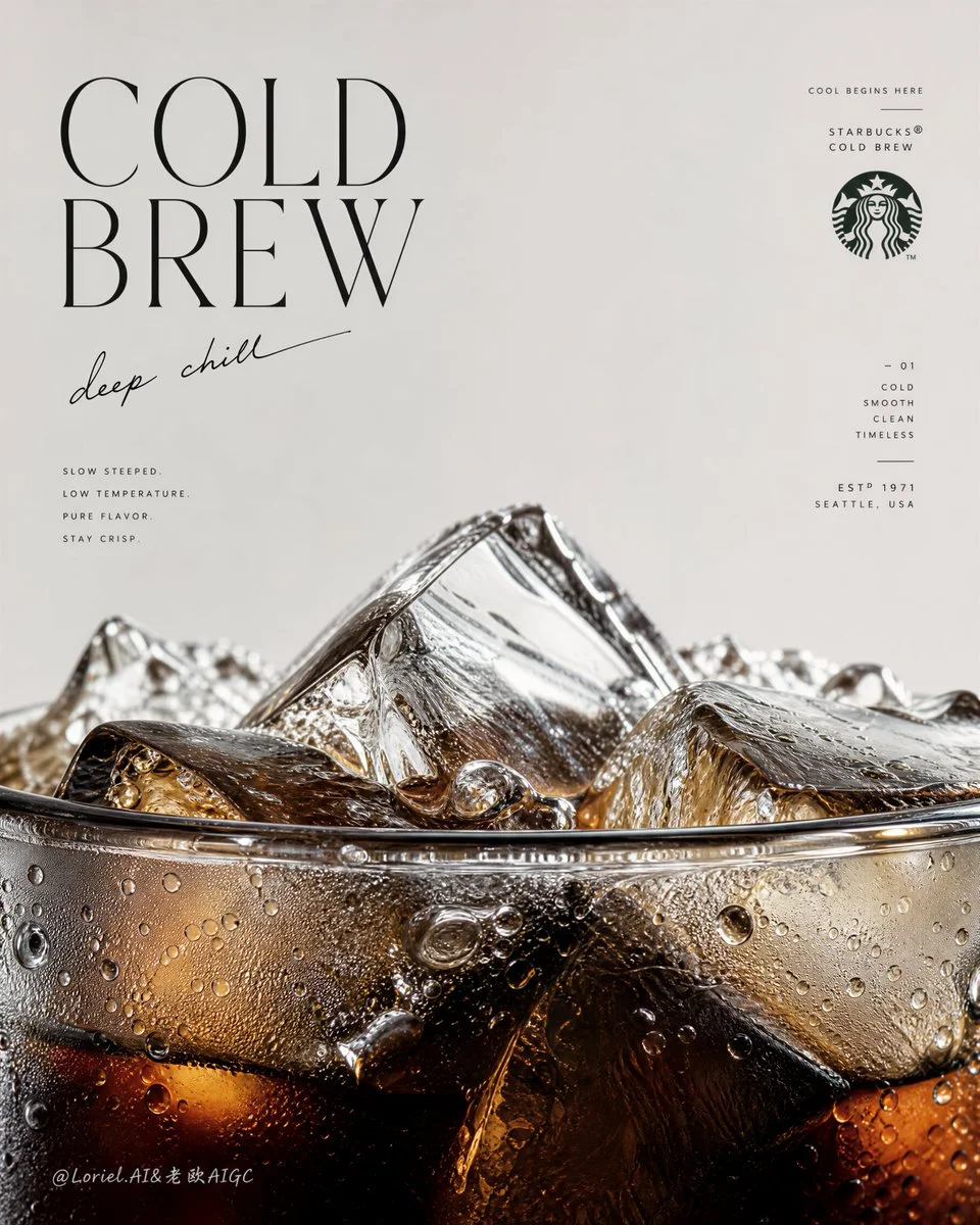 Dark coffee depth contrasts with crystalline ice formations