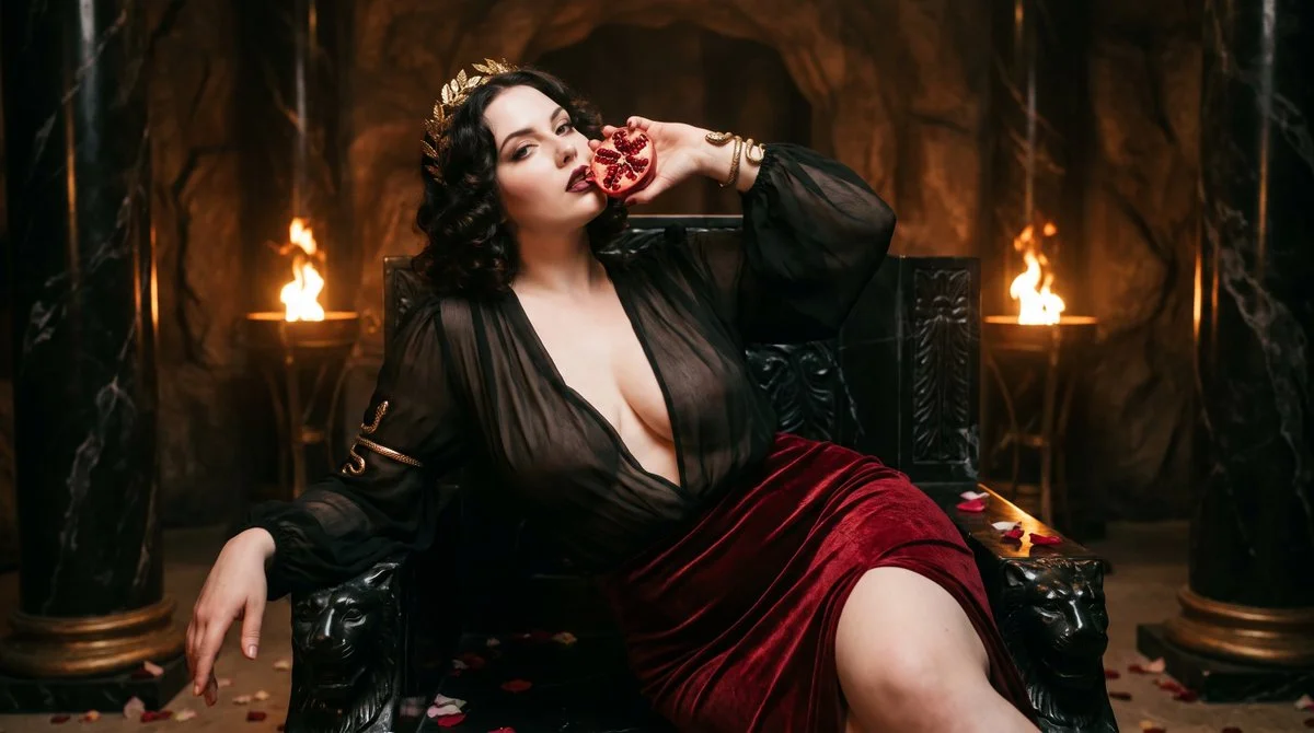 Dark Queen Persephone Accepts Her Crown Amidst Shadows and Embers